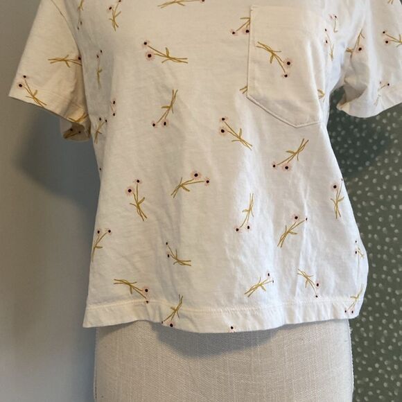 Madewell Ivory Petite Floral Print Pocketed Cropped Short Sleeve Blouse Sz Small - Picture 3 of 7